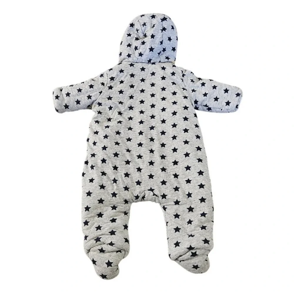 Baby GAP Star Print Sherpa Lined Hooded Bunting Pram Suit Gray 0-3 Months